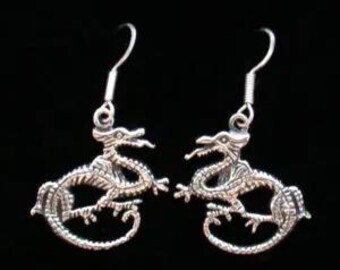 Boucle d'oreille pendante dragon en argent sterling