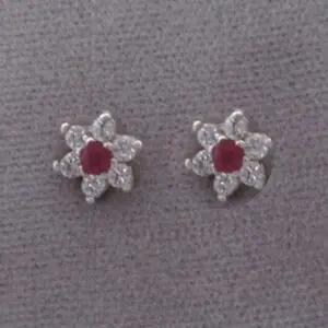 Sterling Silver Ruby/CZ Flower Stud Earring