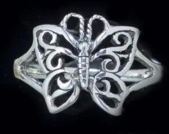 Anillo de mariposa de plata de ley