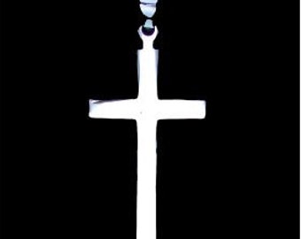 925 Sterling Silver Plain Cross, Large Sized Simple Cross.  Available With a Box Chain Sizes: 16", 18", 20".