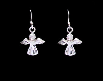 Sterling Silver Angel Dangle Earrings | Guardian Spirit Charm, Faithful Gift Symbol