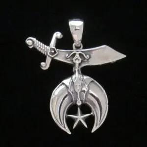 Sterling Silver Shriner Pendant, Large | Scimitar-Crescent Emblem of Fellowship & Charity