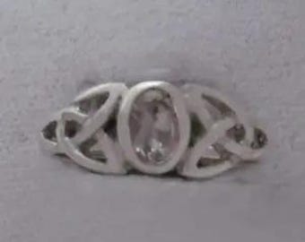 Sterling Silber Keltischer Ring mit Weißem Topas