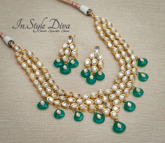 green polki necklace set