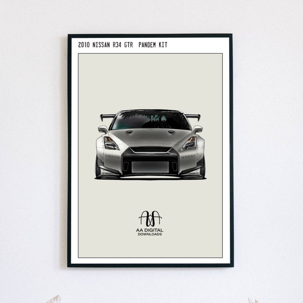 nissan gtr r35, printable wall art printable set 5 sizes, nissan gtr widebody r35 gtr wide child bedroom wall art gtr dorm room portrait