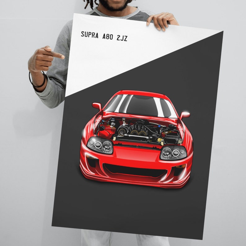 Japanisches Sportwagen Poster - Toyota Supra A80 MK4 Leinwand Druck 30x45cm