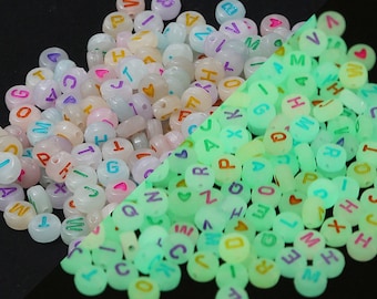 White Luminous Letter Beads Resin Acrylic Perforated Beads DIY Bracelet Accessories HD003-1