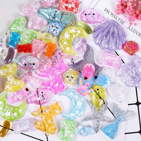 20 Different Glitter Resin Slime Charms cabochons Ornament or Scrapbook DIY  Crafts RC086