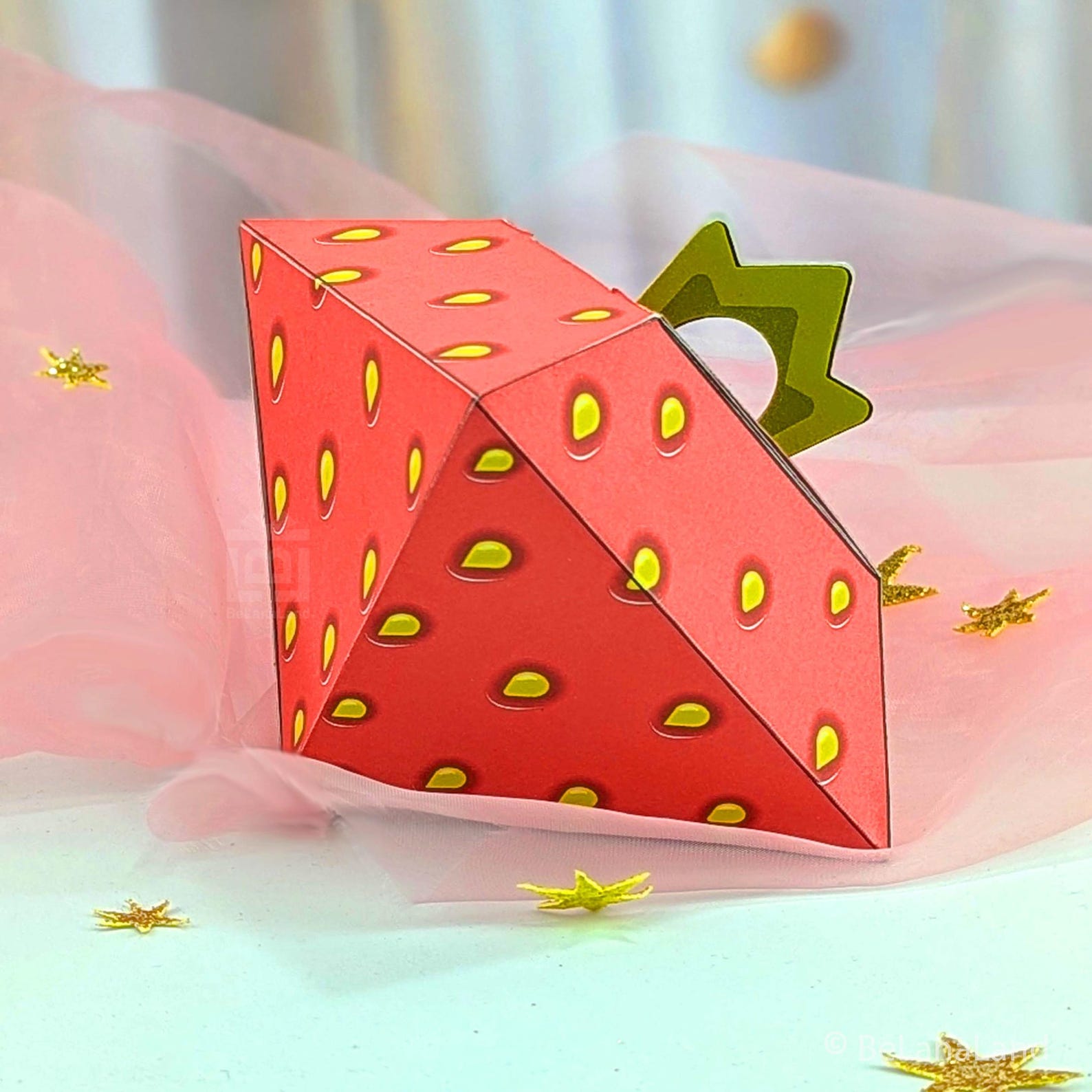 Strawberry Favor Box Printable Diy Paper Gift Bag Template Editable