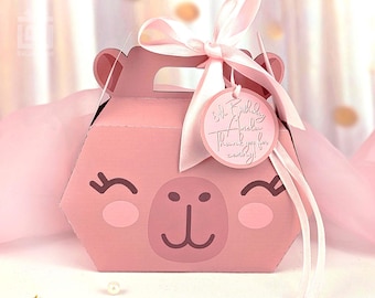 Plantilla para bolsa de regalo de carpincho, caja con asa y diseño de animales imprimible, etiqueta editable de Canva