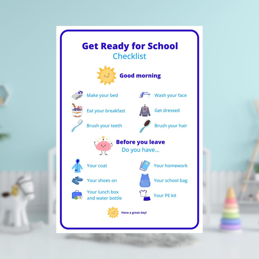 Printable Morning Routine Chart for Kids, Blue – School Morning ...