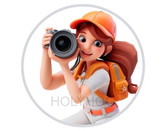 LOGO  Professional Woman Lady Photographer, Weddings, Commercial, SnapShot, Personal,Business, 8" x 8", PNG, Vector, Transparent Background.