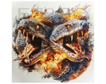Snakes Tattoo Template For Reptile Lovers, Butt Designers, Artistic Colorful Design, PNG . Print 8 x 8