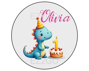 Moms Gift Babies 1st Birthday Olivier,Dinosaur Cake Sticker, First Birthday Invitation, First Birthday Baby Girl,  10" X 10"inches, PNG, PDF