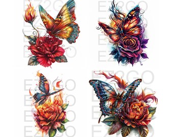 Tatueringsmallar, Fjärilstatuering, Rostatuering, Mallar för tatuerare, Färgglad tatuering, Vektortatuering, PNG-tatuering, KÖP 1 Få 3 GRATIS