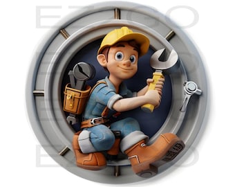 LOGO Mechanic Car Motor Vehicle tradesman Usa, Commercial, Logo Mascot, Repair Man, Personal or Business, 8" x 8", png.