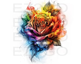 Rose Tattoo Template  Flower Lovers, Butt Tattoo Designers, Artistic Color Floral Design, PNG,  8 x 8