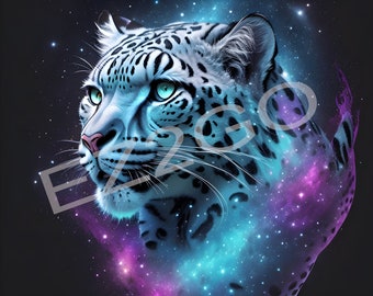 Snöleopard, porträtttryck, stänkkonst, vektorväggdekor, väggkonst, hög kvalitet, 3D-illustration, mycket hög upplösning.