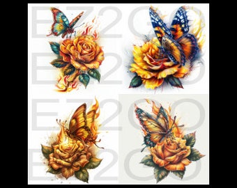 Tatueringsmallar, Fjärilstatuering, Gul Rostatuering, Mallar för tatuerare, Färgtatuering, Vektortatuering, PNG-tatuering, KÖP 1 Få 3 GRATIS