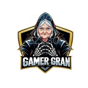 LOGO Gamer Gran Gaming Pro, Jugadora femenina, Ganadora de torneos, Maestra de consola, Logotipo, Insignia, Mascota, Uso personal-comercial, 8" x 8", Ampliado, PNG