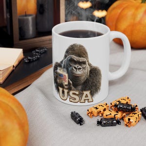 Gorilla With Scented Candle, Exotic Pet Candle Mug, USA Animal Theme Gift, Business Gorilla Pure Coffee Ceramic Mug, (11oz, 15oz)