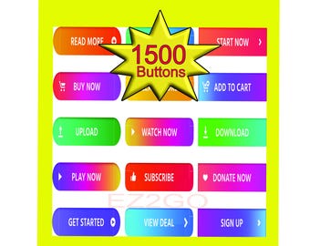 Gradient Buttons Stickers Set 1500 Bundle, Labels, Read More, Next Page, Start Now, Buy Now, Learn More, Play Now, View Deal, Donate Now etc