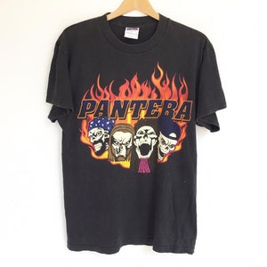 Vintage 90&#39;s Pantera Fire Line Up Front and Back Design Megadeth Rolling Stone Blur