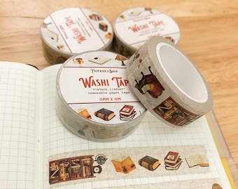 Vintage Library Washi Tape, Vintage Washi, Masking Tape, Journaling Tape, Book Washi Tape, Vintage Washi, Plants | WT008 | PaperaicaShop