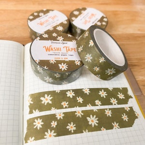 Olive Daisy Washi Tape, Vintage Washi, Masking Tape, Design Tape, Journal Tape, Plant Washi Tape, Book Washi | WT015 | PaperaicaShop
