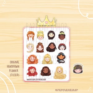 Cute Princesses Planner Stickers, Fairytale Princesses Stickers, Princess Stickers, Childhood Stickers, Princess Chibi Stickers | FN001