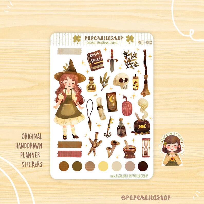 Cute Witch Girl Stickers Witchy Sticker Sheet Magical Girl Etsy