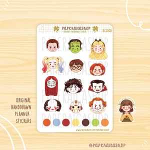 Halloween Character Stickers, Icon Stickers, Spooky, Halloween Stickers, Planner Stickers, Sticker Sheet, Kawaii | DCS008 | PaperaicaShop