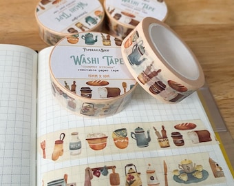 Country Kitchen Washi Tape, Vintage Washi, Masking Tape, Design Tape, Journal Tape, Plant Washi Tape, Book Washi | WT020 | PaperaicaShop
