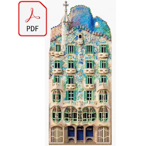 PDF, Cross-stitch pattern chart, Casa Batlló, Gaudí,  Barcelona