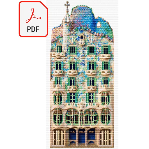 PDF, patrón punto de cruz, Casa Batlló de Gaudí, Barcelona