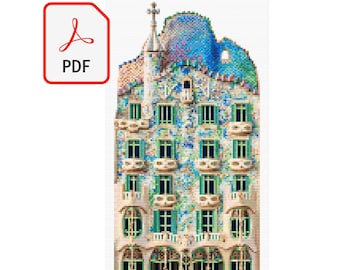 PDF, patrón punto de cruz, Casa Batlló de Gaudí, Barcelona