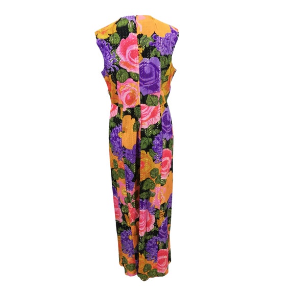 Vintage 70s Floral Metallic Sleeveless Maxi Sheat… - image 7