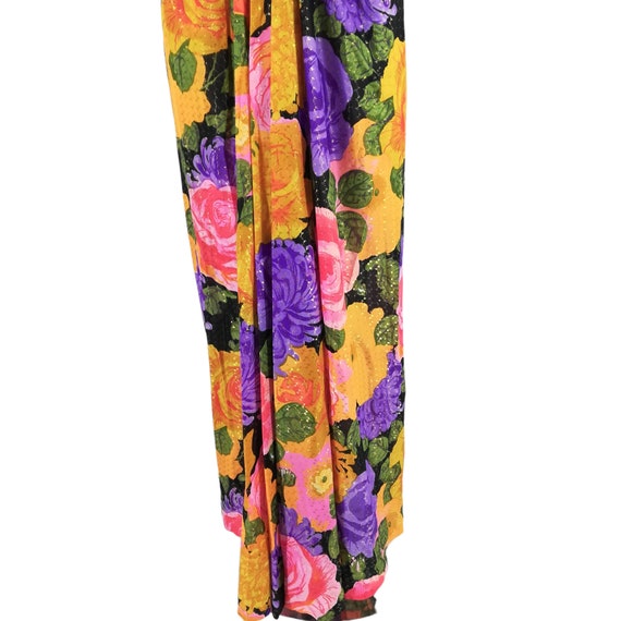 Vintage 70s Floral Metallic Sleeveless Maxi Sheat… - image 5