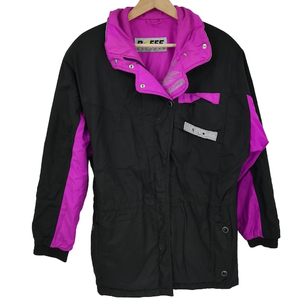 Vintage Roffe Skiwear Ski Jacket Neon Absolute Zero Size 16 Black Pink 80s 90s