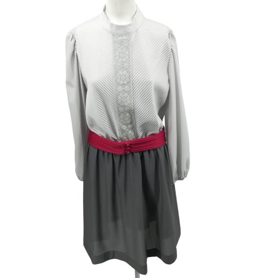 Vintage Jennifer Gee Long Sleeve Lace Pleated Belted Sheath Dress Size 14  Gray - Etsy