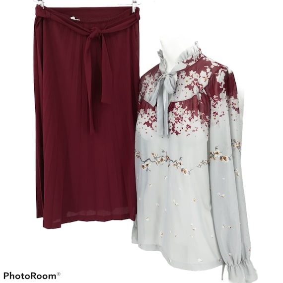 Buy Vintage Plaza Square Sheer Floral Blouse Skirt Set Size 14 