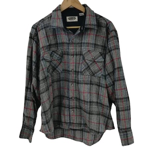 Vintage karierte Wollmischung Shelter Bay Arrow Button Front Shirt Größe XL Herren Grau