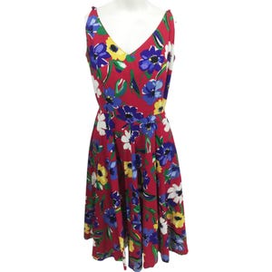 Vintage Lanz of Salzburg Petite Red Floral Sundress Size 8 Pockets A-line Pinup
