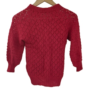 Vintage Alpaca Open Knit Fotrama Red Sweater Size S? Wool Mock Neck Long Sleeve