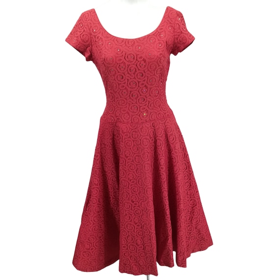 Vintage 50s Lace Rhinestone Short Sleeve Dress Siz