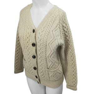 Vintage Wolle Zopfmuster Fischer Cardigan Pullover Größe M? Irische Handarbeit Beige