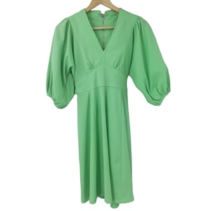 Vintage Green Empire Waist Dress Size 5 Elastic 3/4 Sleeve Peasant Tie Waist