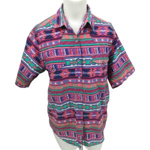 Vintage Button Front Pink Southwest Short Sleeve Shirt Size M? Womens Western