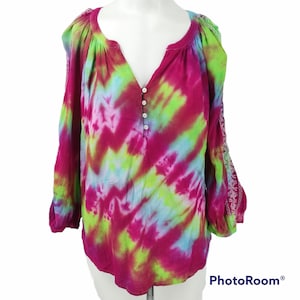 Tie-Dye Peasant Top Size M Embroidered Hippie Boho Shirt Merona OOAK