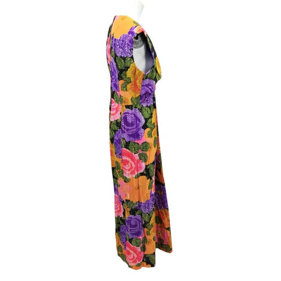 Vintage 70s Floral Metallic Sleeveless Maxi Sheat… - image 9